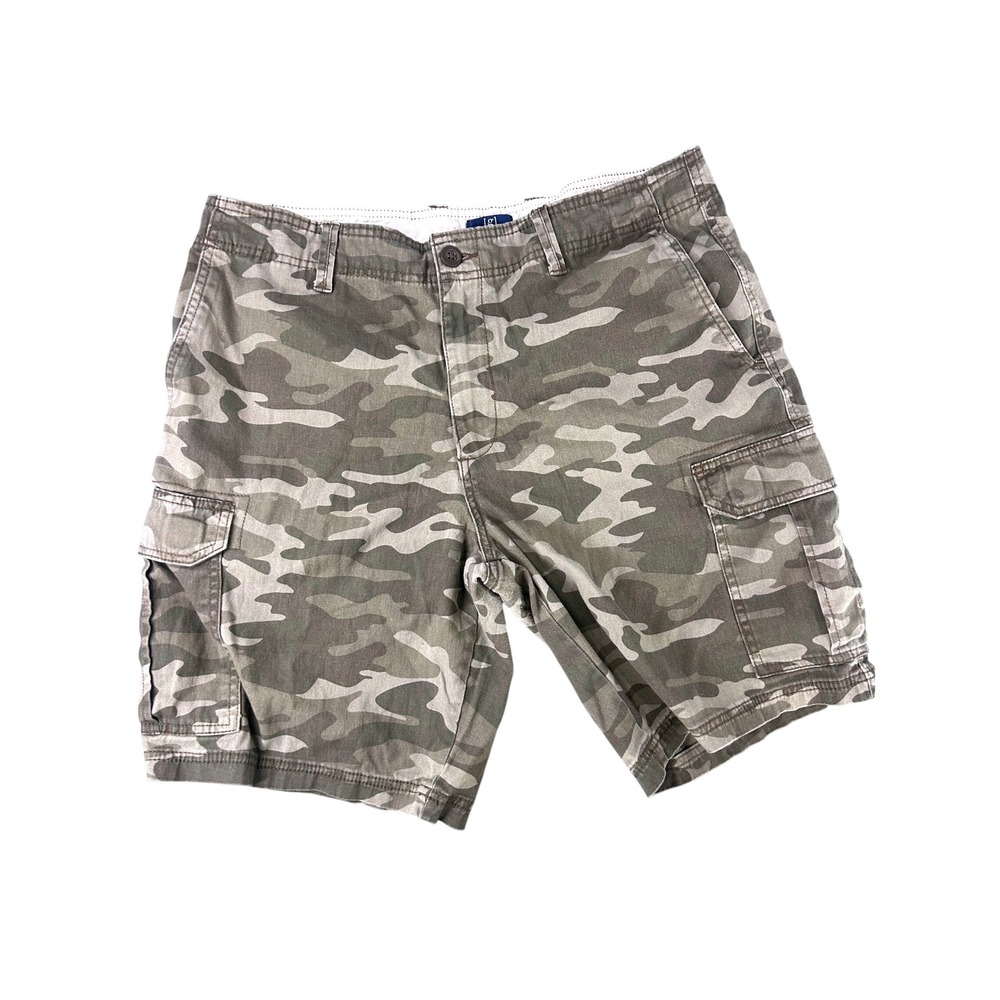 George Mens Camo Cargo Shorts 34 Green Brown Camouflage Heavy Cotton